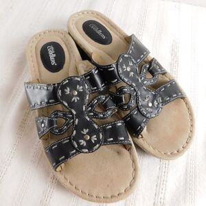 Cobbie Cuddlers Size 9W, Black Genuine Leather Slide Sandals Wedge Shoes Bailey